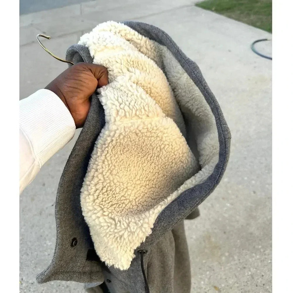 Coach Women’s Granite Gray Wool Coat Jacket With Hoodie And Leather Trims Size M - Picture 12 of 17